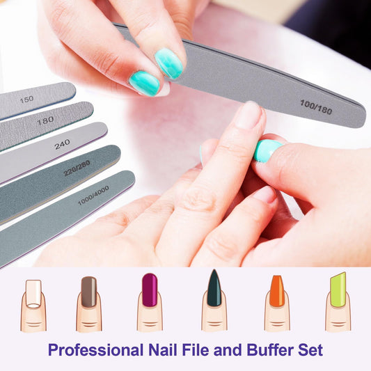 Nail File and Buffer Set, 6 Pcs Professional Nail File Kit for Acrylic and Natural Nails, Grit Soft Nail Filer Gel Nail Files VXN Beauty