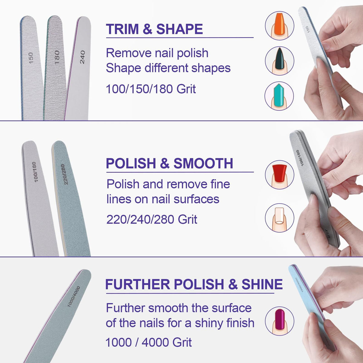 Nail File and Buffer Set, 6 Pcs Professional Nail File Kit for Acrylic and Natural Nails, Grit Soft Nail Filer Gel Nail Files VXN Beauty