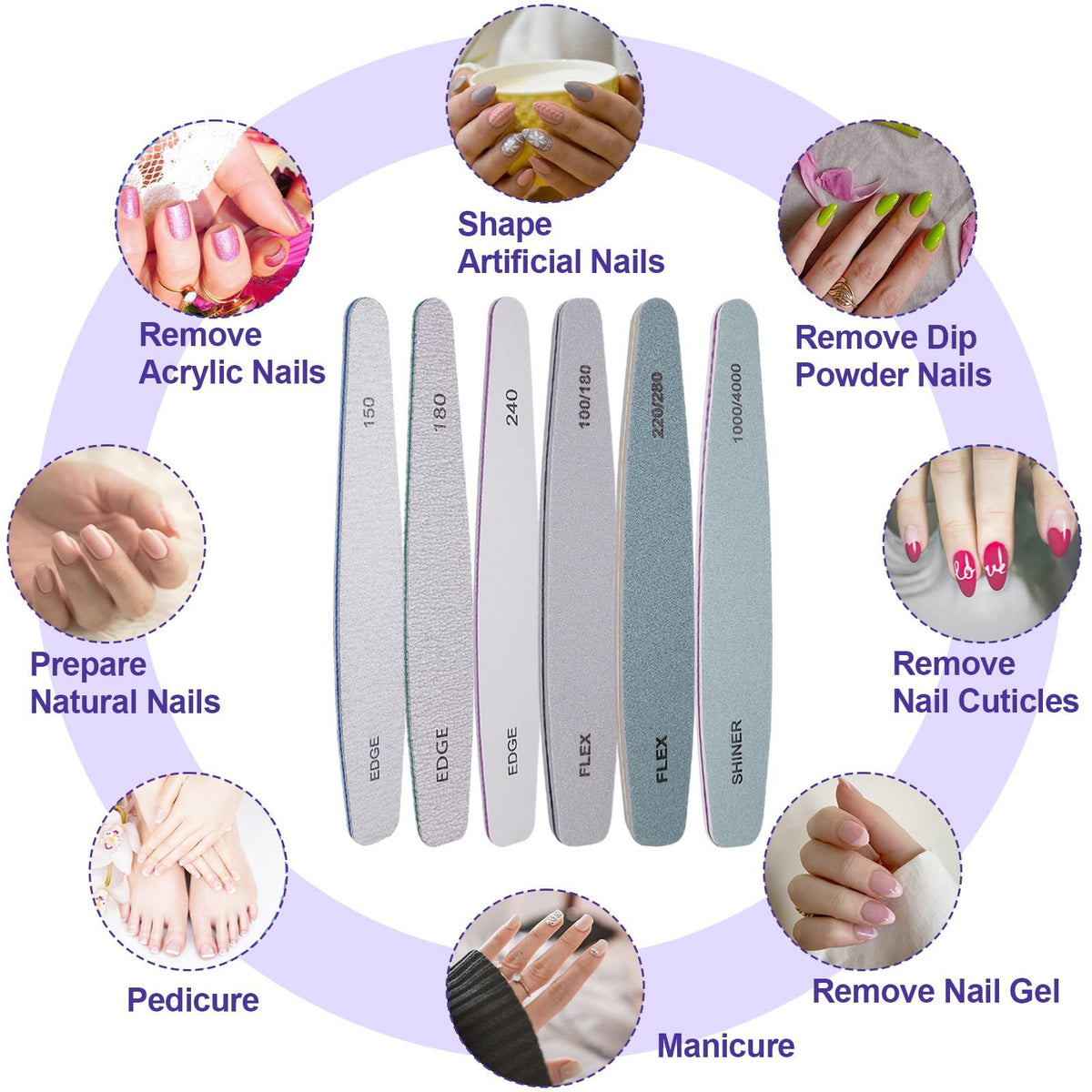 Nail File and Buffer Set, 6 Pcs Professional Nail File Kit for Acrylic and Natural Nails, Grit Soft Nail Filer Gel Nail Files VXN Beauty