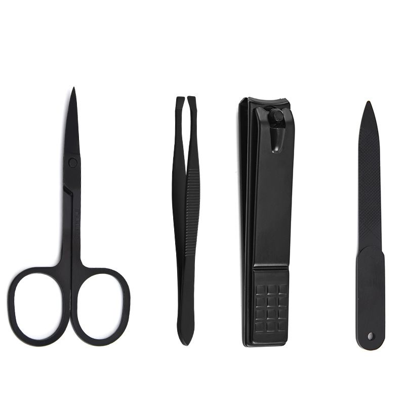 3set Nail Clipper Set, 4PCS Manicure Set Fingernail Clippers Kit Black Stainless Steel Pedicure and Manicure Kit with Leather Case VXN Beauty