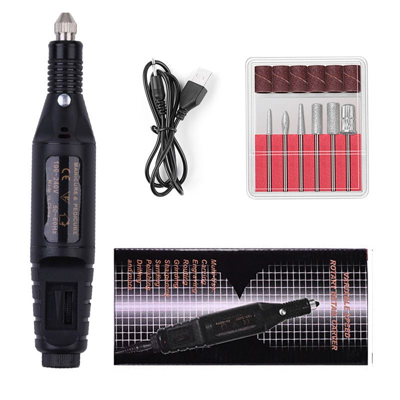 Professional Electric Manicure Pedicure Drill Sander Pen Nail Art Grinder with Multi Sanding Bits and Power Adapter (Black) VXN Beauty