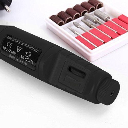 Professional Electric Manicure Pedicure Drill Sander Pen Nail Art Grinder with Multi Sanding Bits and Power Adapter (Black) VXN Beauty