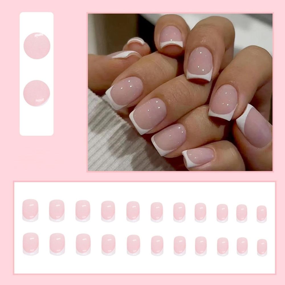 24 PCS Press on Nails Short, White French Tip Press on Nails Pink False Nails Glossy Square Fake Nails Full Cover Stick on Nails,Acrylic Press on Nails for Women and Girls Daily Wear VXN Beauty