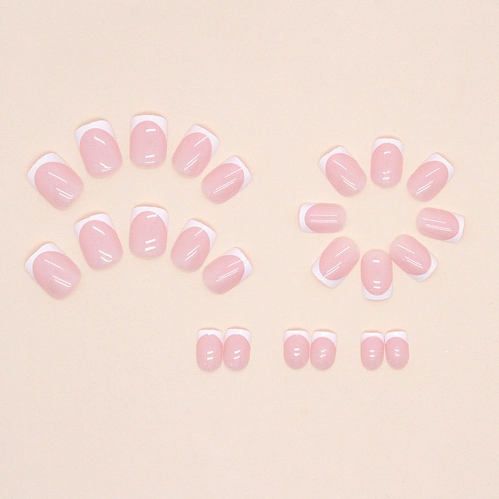 24 PCS Press on Nails Short, White French Tip Press on Nails Pink False Nails Glossy Square Fake Nails Full Cover Stick on Nails,Acrylic Press on Nails for Women and Girls Daily Wear VXN Beauty