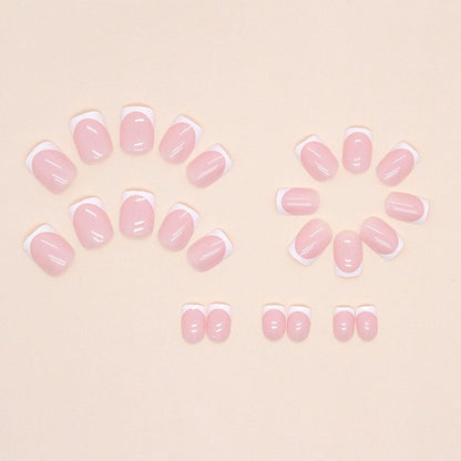24 PCS Press on Nails Short, White French Tip Press on Nails Pink False Nails Glossy Square Fake Nails Full Cover Stick on Nails,Acrylic Press on Nails for Women and Girls Daily Wear VXN Beauty