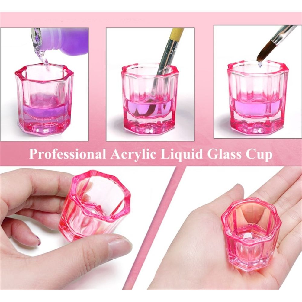 2 Pack Dappen Dish Cups,Pink Glass Nail Liquid Cups,Nail Art  Dish,Acrylic Glass Powder Holder for Nails,Glassware Tools for Nail Art Manicure (Pink) VXN Beauty