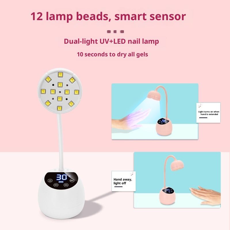 UV LED Nail Lamp Cordless Mini UV Light for Gel Nails Tips,Portable Hands Free Flash Cure Light,USB Rechargeable Nail Dryers with Sensor & 3 Timers,Rotatable Gooseneck Manicure Gel Polish Lamp VXN Beauty
