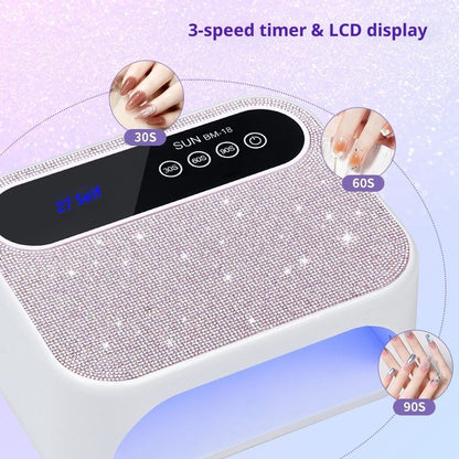 Cordless Nail Lamp, Rechargeable UV Nail Lamp for Gel Nails, LED Nail Lamp with 3 Timer Modes, Gel Nail Light Decorate with Sparkling Nail Rhinestones Diamond (Sparkly Diamond) VXN Beauty
