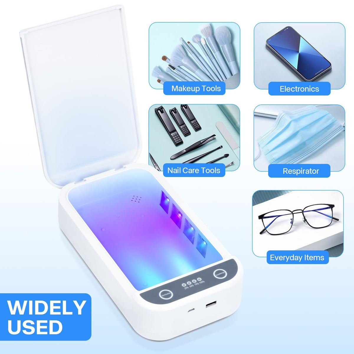 Nail Tool Sterilizer with Blue Light,Portable USB Sterilizer For Nail Tools Nail Cleaning Box Beauty Tool Cleaner Machine for for Nail Salon, Tweezers, Jewelry, Phone, Manicure Tools Cleaning VXN Beauty