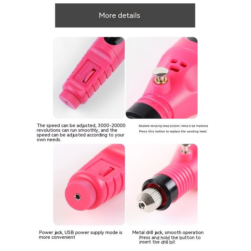 Manicure Pedicure Tool Powerful Portable Electric Nail Drill Compact Efile for Remover Acrylic Gel Nails Professional Nails File Pen Pink VXN Beauty
