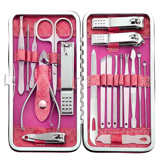19 piece set of wine red nail care set stainless steel beauty set, with plant printing bag, including scissors, tweezers, nail files VXN Beauty