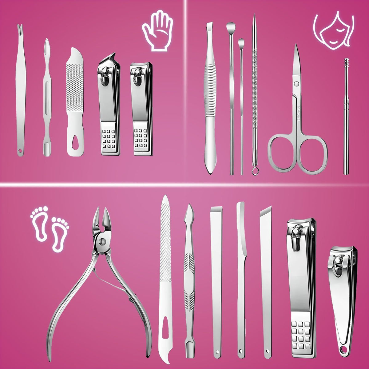 19 piece set of wine red nail care set stainless steel beauty set, with plant printing bag, including scissors, tweezers, nail files VXN Beauty