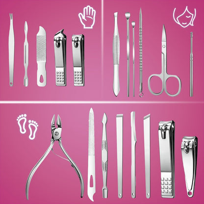 19 piece set of wine red nail care set stainless steel beauty set, with plant printing bag, including scissors, tweezers, nail files VXN Beauty