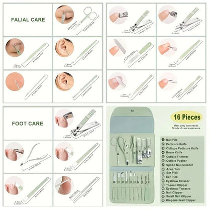 16-Piece Nail Care Set | Portable & Professional, One Box for Hand & Foot Details.BLUE VXN Beauty