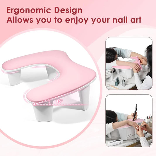 Pink This handheld nail care device integrates a U-shaped pillow and comes with a portable detachable stand. Designed with an inclined PU material and a sturdy base, it is crafted for both comfort and portability. VXN Beauty