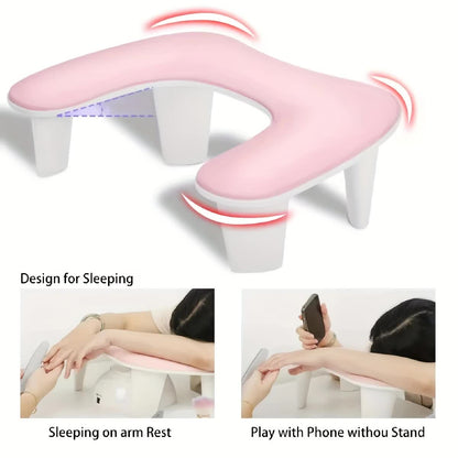 Grey This handheld nail care device integrates a U-shaped pillow and comes with a portable detachable stand. Designed with an inclined PU material and a sturdy base, it is crafted for both comfort and portability. VXN Beauty