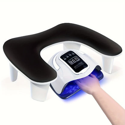 Grey This handheld nail care device integrates a U-shaped pillow and comes with a portable detachable stand. Designed with an inclined PU material and a sturdy base, it is crafted for both comfort and portability. VXN Beauty