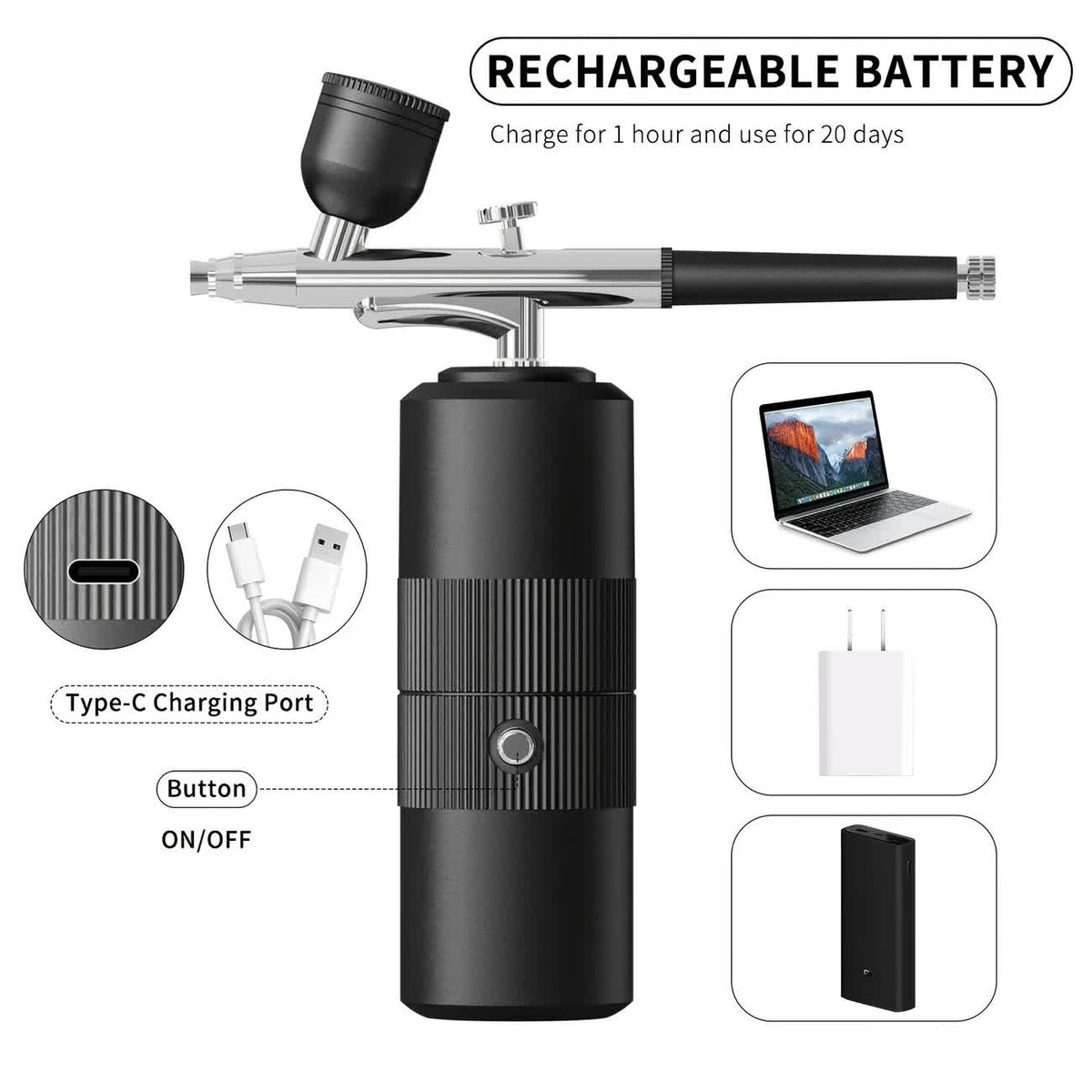 Black Portable Wireless Airbrush Kit, Versatile for Nail Art, Painting, Makeup, and Model Making VXN Beauty