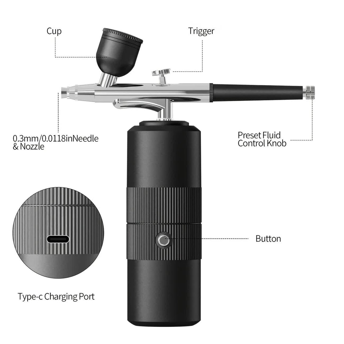 Black Portable Wireless Airbrush Kit, Versatile for Nail Art, Painting, Makeup, and Model Making VXN Beauty