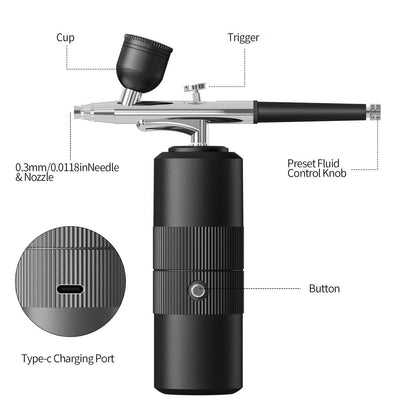 Green  Portable Wireless Airbrush Kit, Versatile for Nail Art, Painting, Makeup, and Model Making VXN Beauty