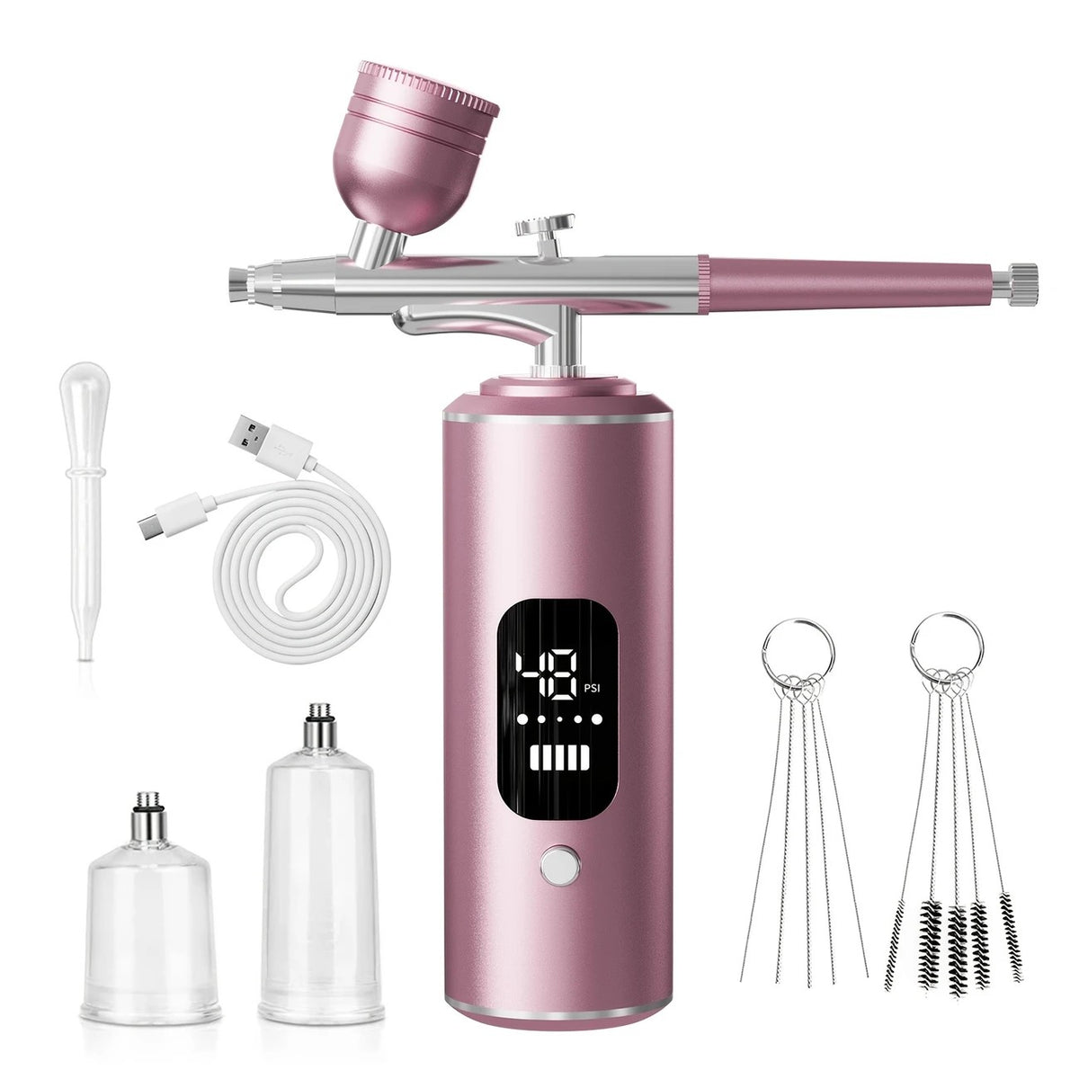 Pink Portable Wireless Airbrush Kit, ideal for nail art, painting, cake decoration, and makeup. Rechargeable design, perfect for both amateurs and professionals. VXN Beauty