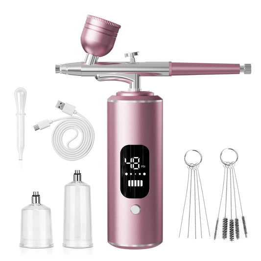 Pink Portable Wireless Airbrush Kit, ideal for nail art, painting, cake decoration, and makeup. Rechargeable design, perfect for both amateurs and professionals. VXN Beauty