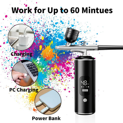 Pink Portable Wireless Airbrush Kit, ideal for nail art, painting, cake decoration, and makeup. Rechargeable design, perfect for both amateurs and professionals. VXN Beauty