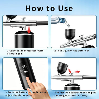 Pink Portable Wireless Airbrush Kit, ideal for nail art, painting, cake decoration, and makeup. Rechargeable design, perfect for both amateurs and professionals. VXN Beauty