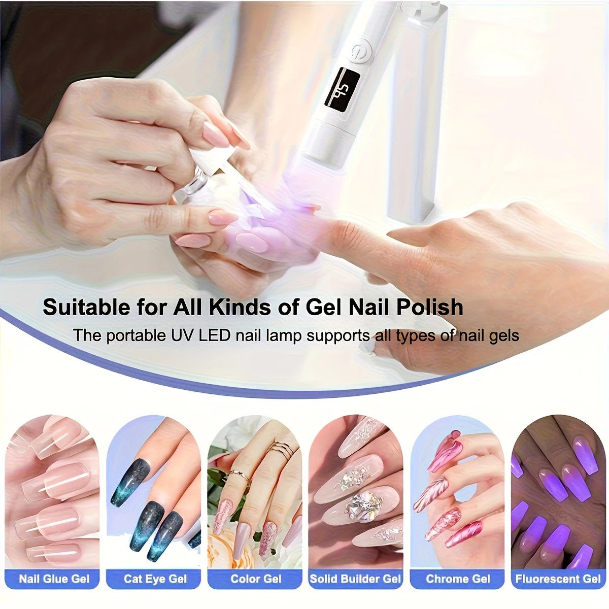 2-in-1 Nail Lamp: Handheld & Stand, 6-LED Fast Dry, Type-C Fast Charge, Smart Timer, Home/Travel DIY Nail Art Essential VXN Beauty