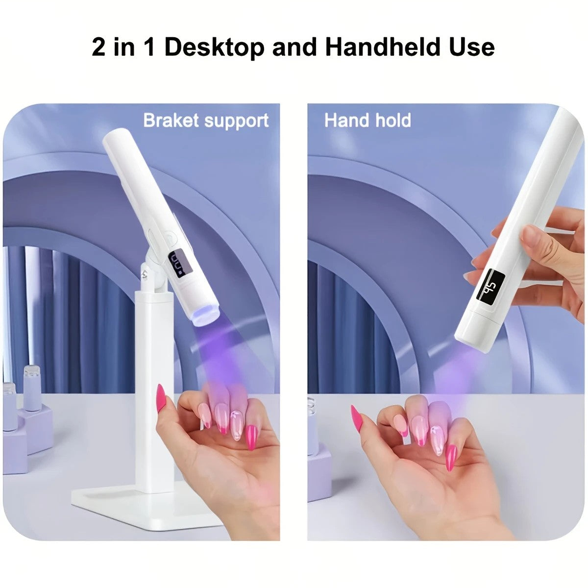 2-in-1 Nail Lamp: Handheld & Stand, 6-LED Fast Dry, Type-C Fast Charge, Smart Timer, Home/Travel DIY Nail Art Essential VXN Beauty