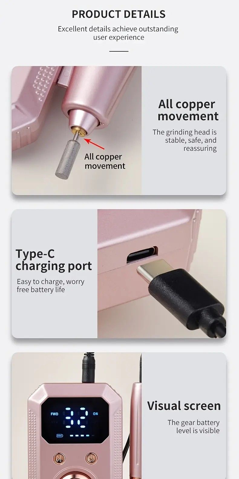 Professional Nail Drill: Quiet and Efficient, LED Digital Display, 31 Accessories for All-in-One Use, Easy for Beginners to Master。white VXN Beauty
