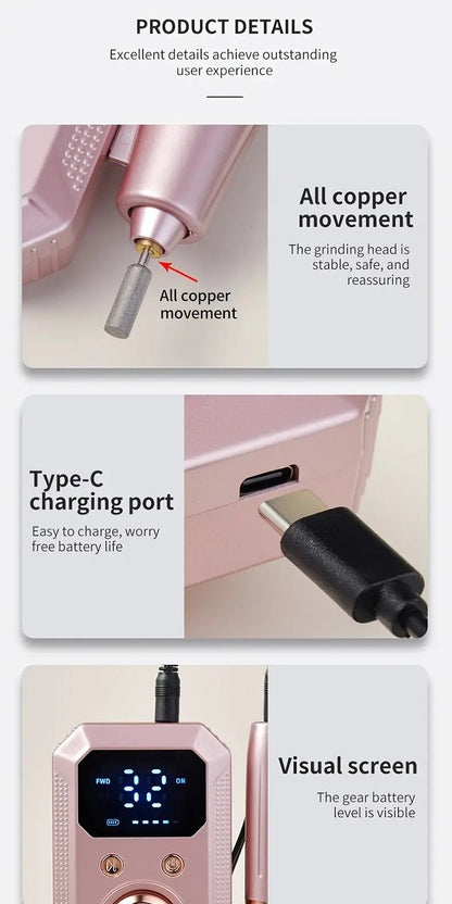 Professional Nail Drill: Quiet and Efficient, LED Digital Display, 31 Accessories for All-in-One Use, Easy for Beginners to Master。white VXN Beauty