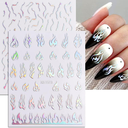 Sheets Aurora Nail Stickers 3D Holographic Laser Heart Star Moon Flame Flower Butterfly Nail Decals Self-adhesive Nail VXN Beauty