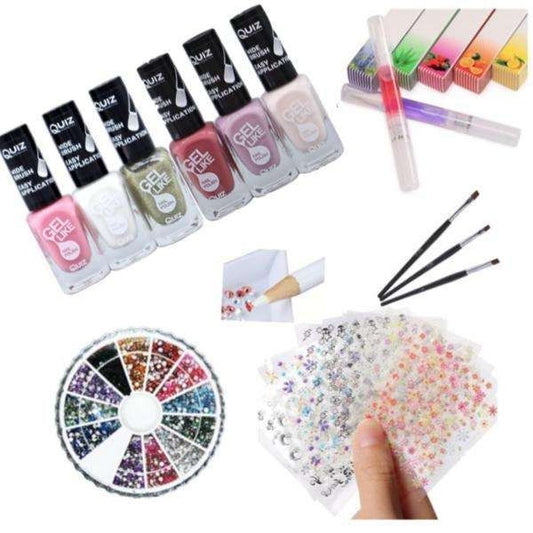 Nail kit with polish, rhinestones, and stickers, MultiColor decoration kit VXN Beauty