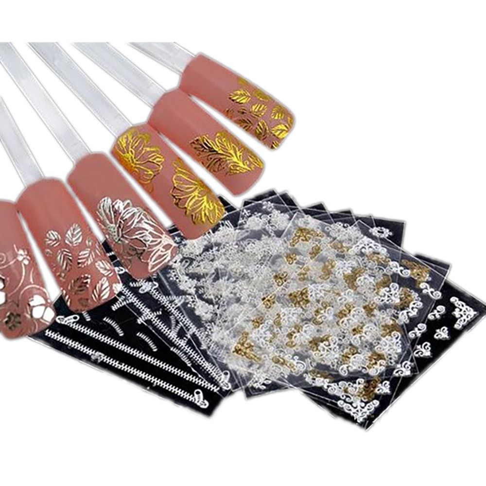 6 Sheets Silver Gold Nail Stickers, 12x4 cm VXN Beauty