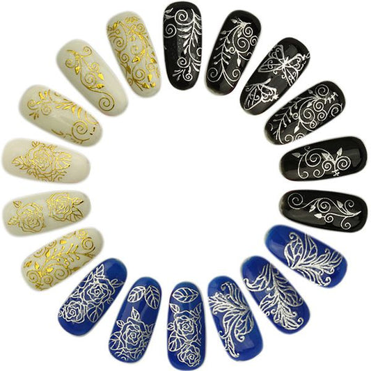 6 Sheets Silver Gold Nail Stickers, 12x4 cm VXN Beauty
