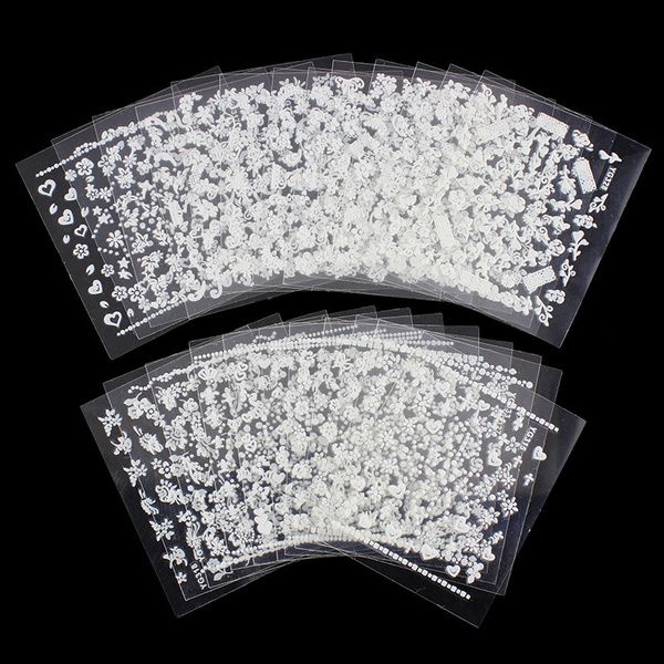 White nail decorations flowers stickers, 10 sheets VXN Beauty
