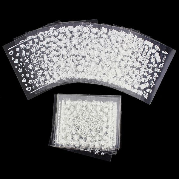 White nail decorations flowers stickers, 10 sheets VXN Beauty