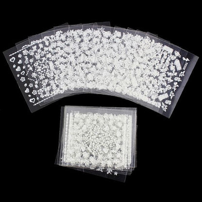 White nail decorations flowers stickers, 10 sheets VXN Beauty