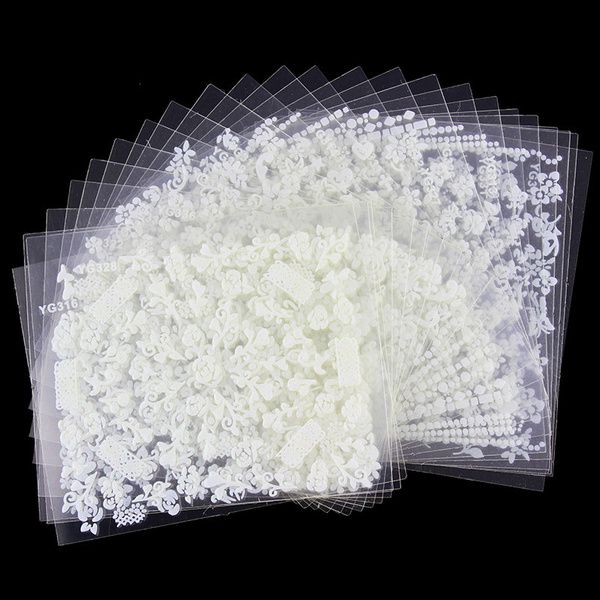 White nail decorations flowers stickers, 10 sheets VXN Beauty