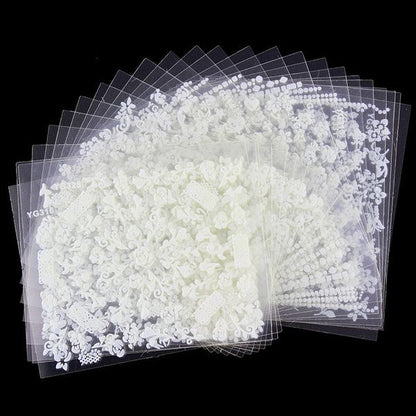White nail decorations flowers stickers, 10 sheets VXN Beauty