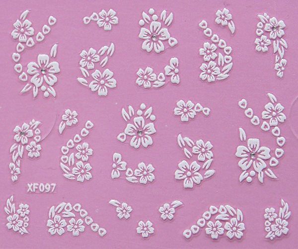 White nail decorations flowers stickers, 10 sheets VXN Beauty