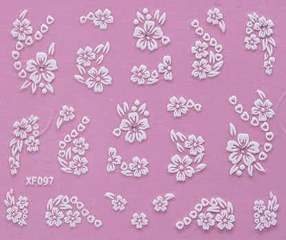 White nail decorations flowers stickers, 10 sheets VXN Beauty