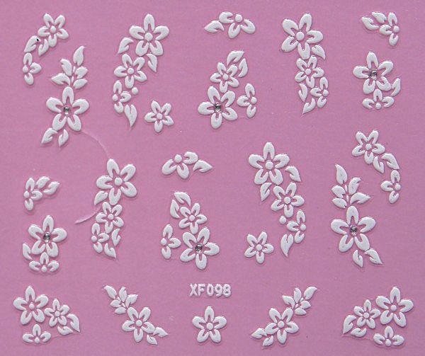 White nail decorations flowers stickers, 10 sheets VXN Beauty