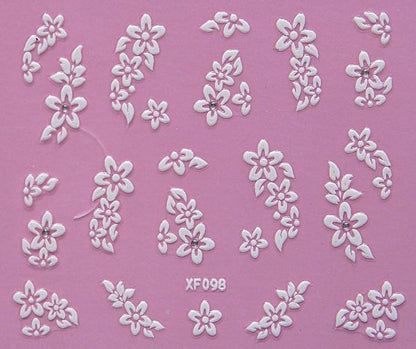 White nail decorations flowers stickers, 10 sheets VXN Beauty