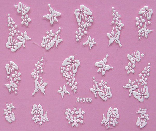 White nail decorations flowers stickers, 10 sheets VXN Beauty