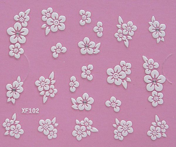 White nail decorations flowers stickers, 10 sheets VXN Beauty