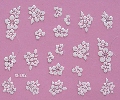 White nail decorations flowers stickers, 10 sheets VXN Beauty