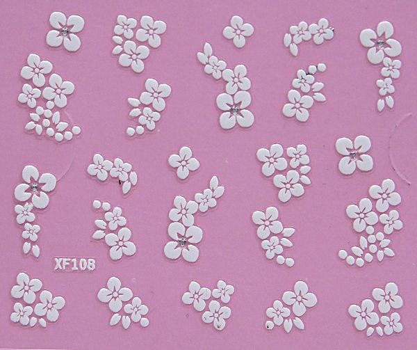 White nail decorations flowers stickers, 10 sheets VXN Beauty