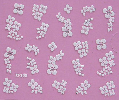 White nail decorations flowers stickers, 10 sheets VXN Beauty